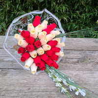 The Original Wooden Rose Valentines Day Red and White Flower Bouquet (3 Dozen) - The Original Wooden Rose