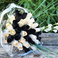 The Original Wooden Rose, Black and White Wooden Rose Bouquet (3 Dozen) - The Original Wooden Rose