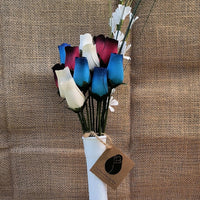 The Original Wooden Rose Primitive Patriotic 1 Dozen Red with Black Tips, White and Blue with Dark Blue Tips Bouquet - The Original Wooden Rose