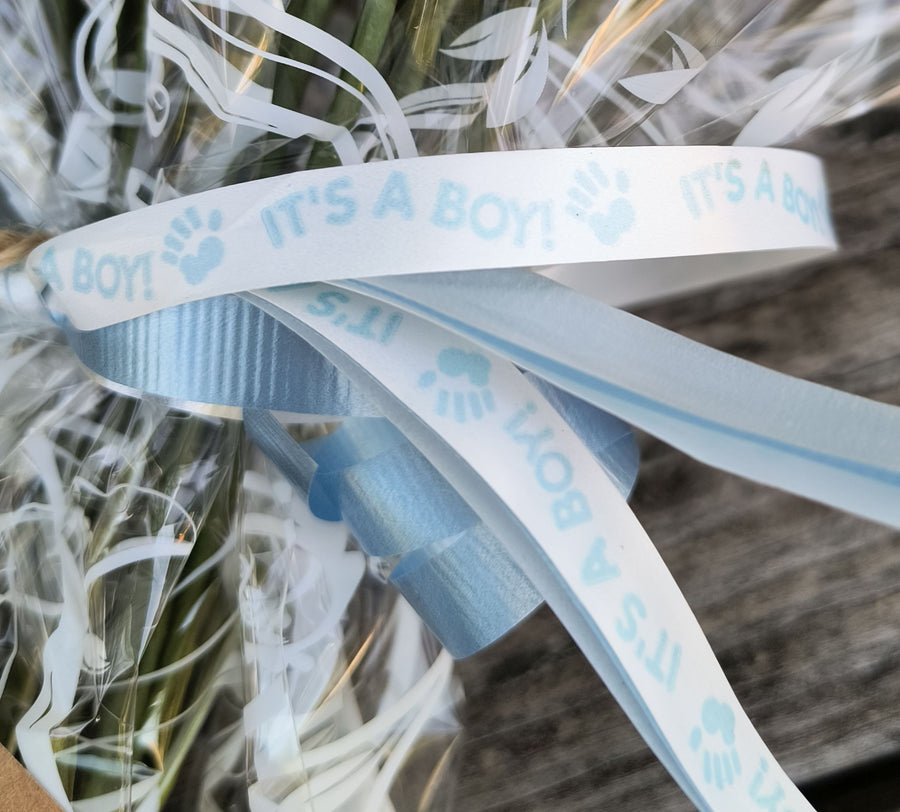 It's A Boy Light Blue and White Wooden Rose Flower Bouquet - The Original Wooden Rose