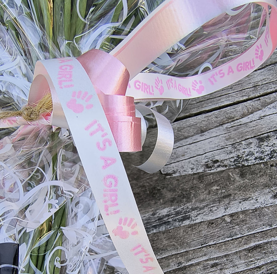 It's A Girl Light Pink, and White Wooden Rose Flower Bouquet - The Original Wooden Rose