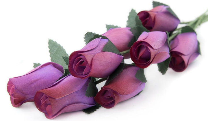 Lavender/Red Closed Bud Roses 8-Pack - The Original Wooden Rose