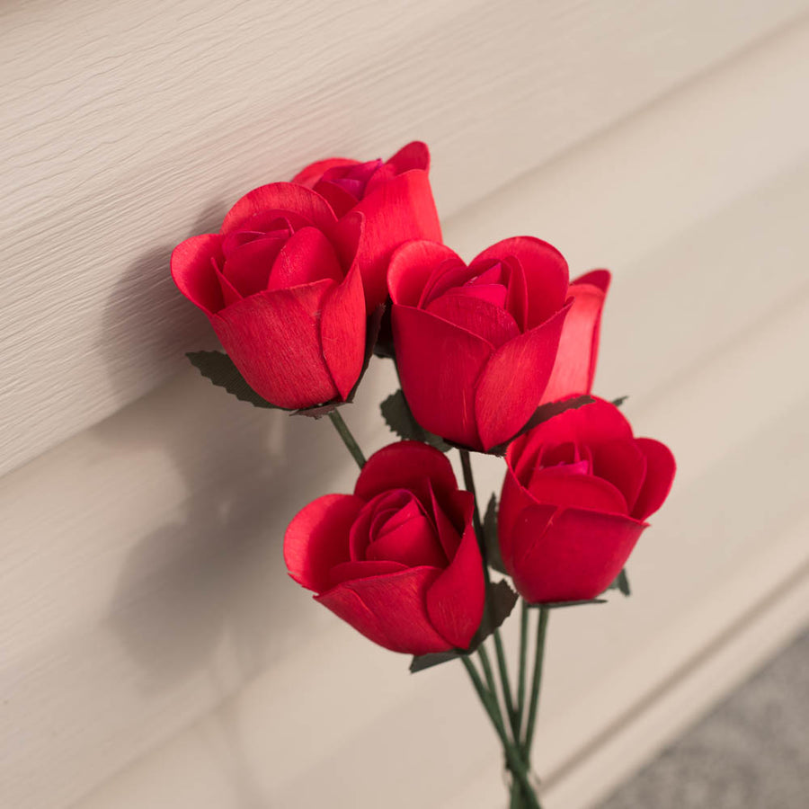 Red Half Open Roses 6-Pack - The Original Wooden Rose