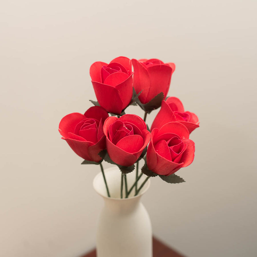 Red Half Open Roses 6-Pack - The Original Wooden Rose