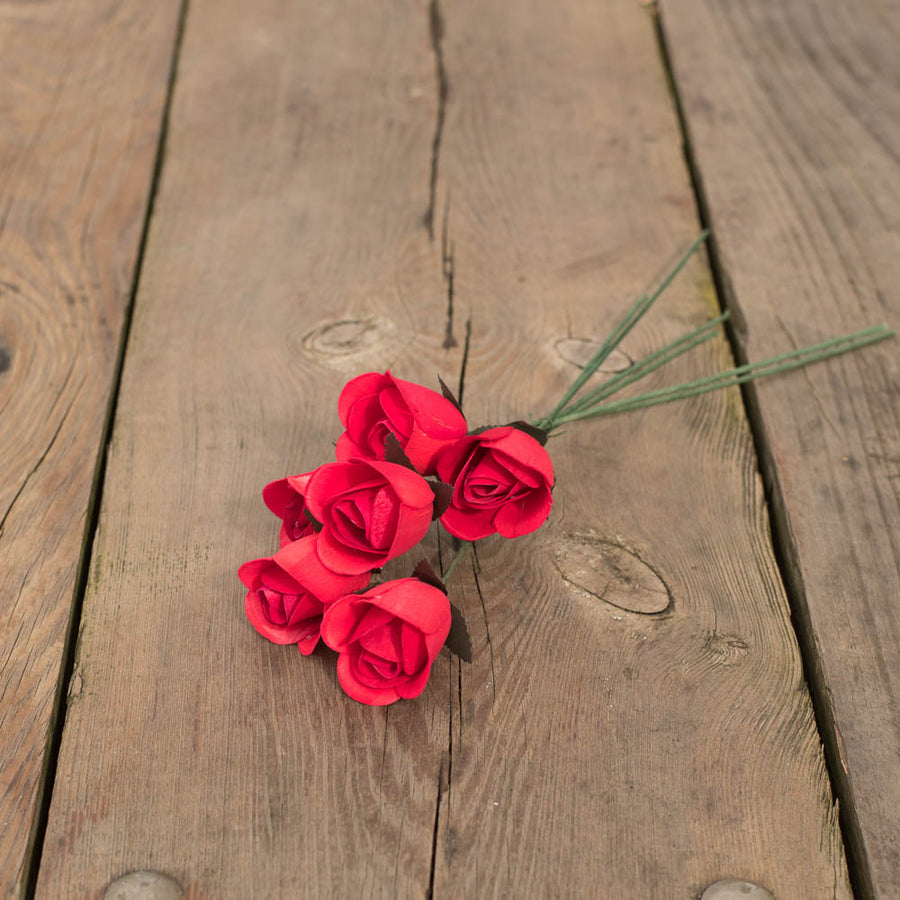 Red Half Open Roses 6-Pack - The Original Wooden Rose