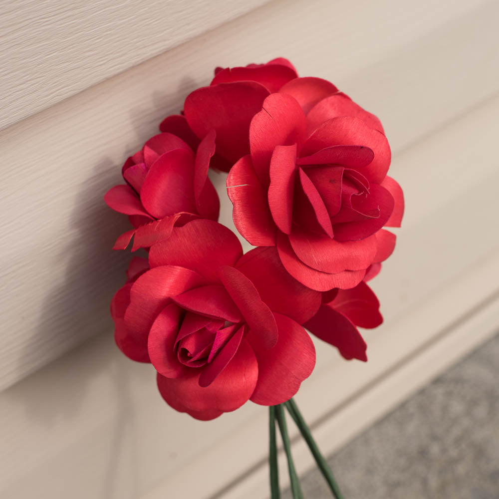 Red Fully Open Roses 6-Pack - The Original Wooden Rose