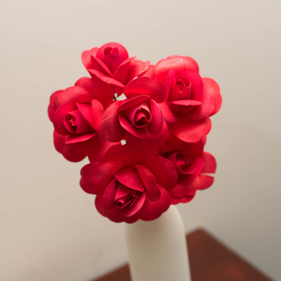 Red Fully Open Roses 6-Pack - The Original Wooden Rose