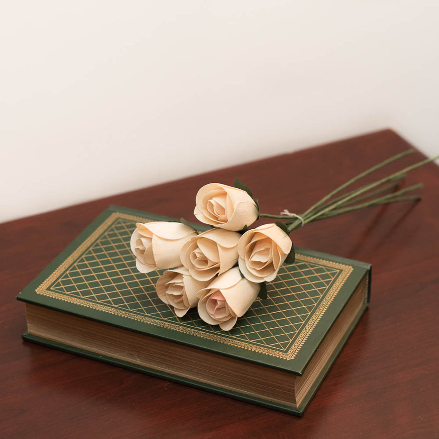 White Half Open Roses 6-Pack - The Original Wooden Rose