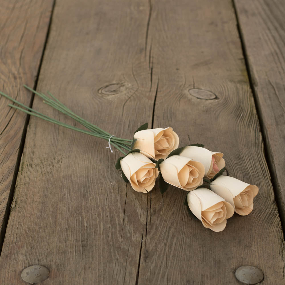 White Half Open Roses 6-Pack - The Original Wooden Rose