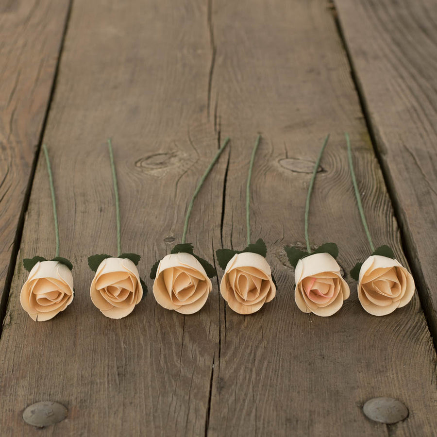 White Half Open Roses 6-Pack - The Original Wooden Rose