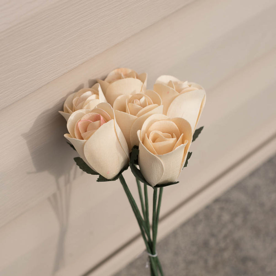 White Half Open Roses 6-Pack - The Original Wooden Rose