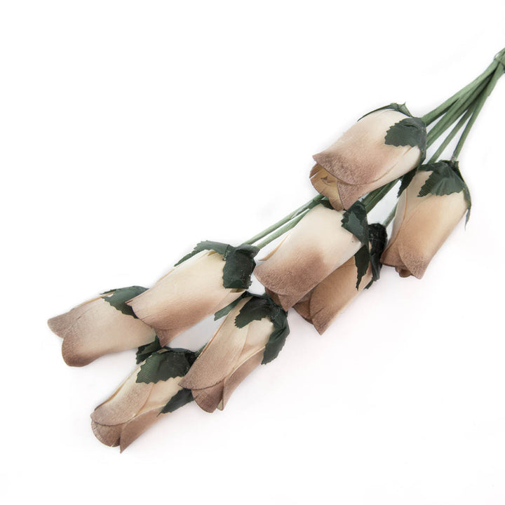 White/Brown Closed Bud Roses 8-Pack - The Original Wooden Rose