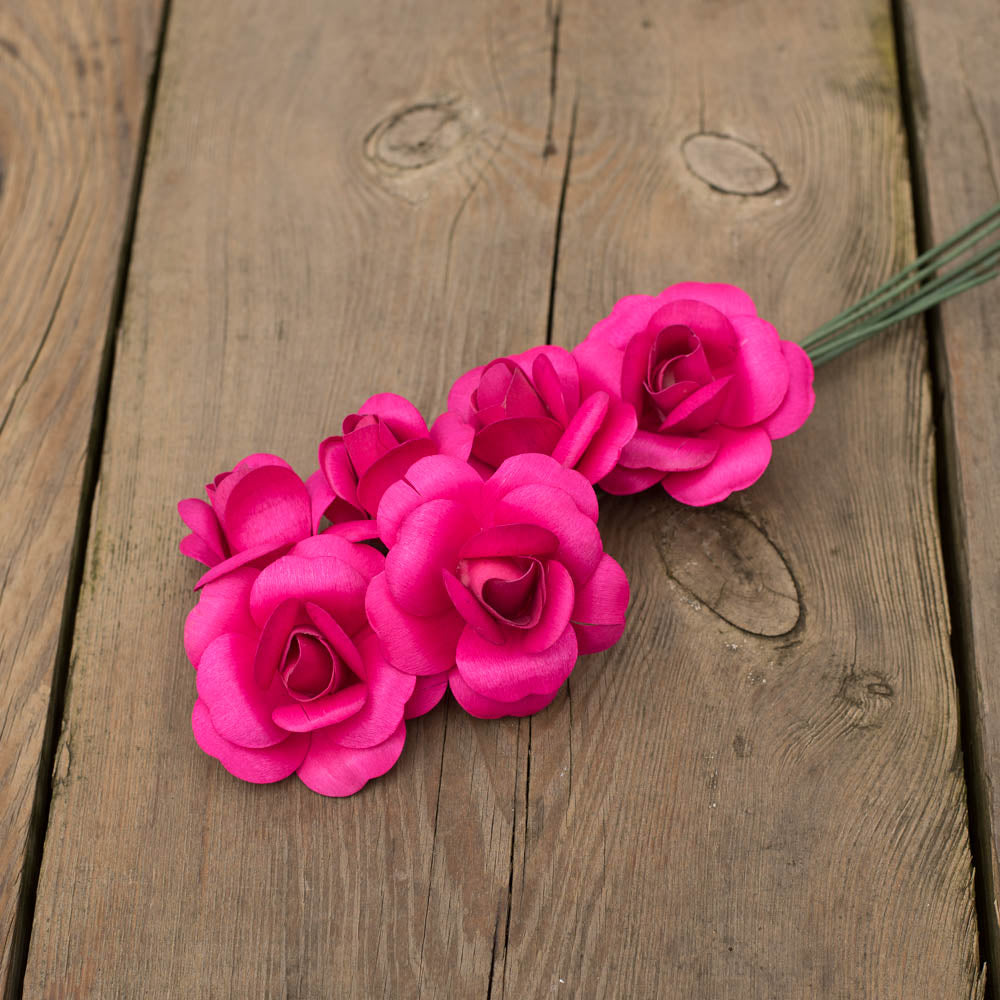 Hot Pink Fully Open Roses 6-Pack - The Original Wooden Rose