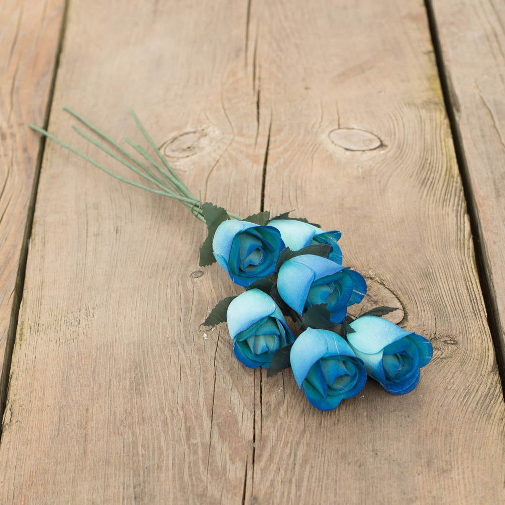 Blue/Dark Blue Closed Bud Roses 8-Pack - The Original Wooden Rose