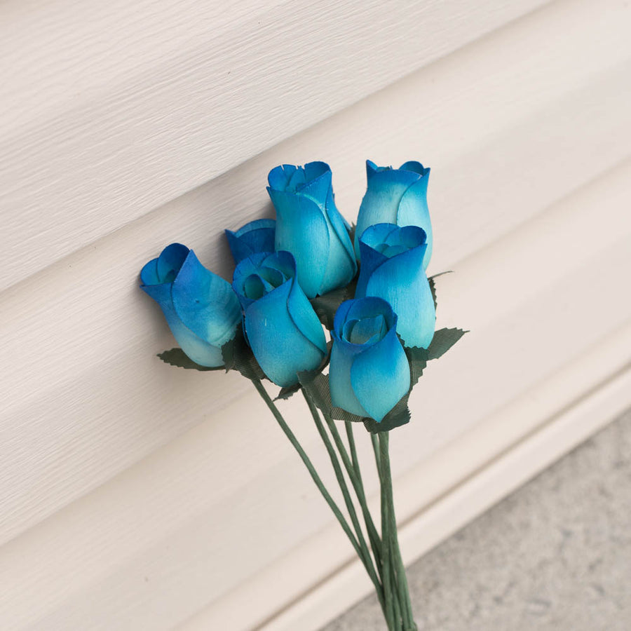 Blue/Dark Blue Closed Bud Roses 8-Pack - The Original Wooden Rose