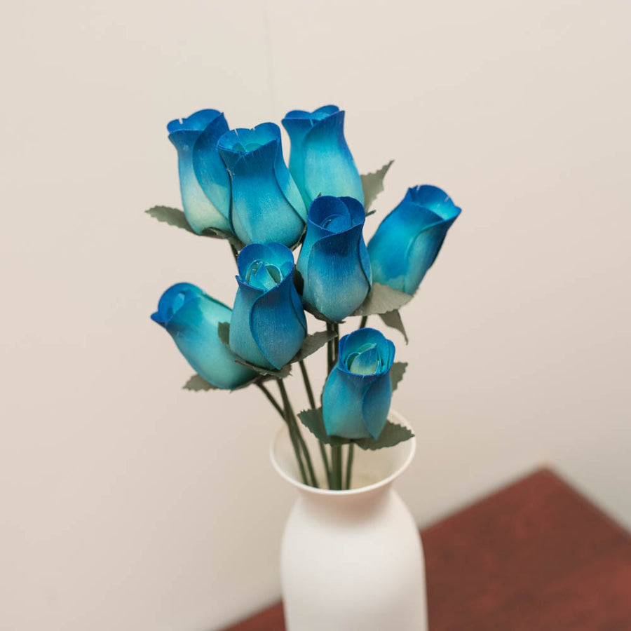 Blue/Dark Blue Closed Bud Roses 8-Pack - The Original Wooden Rose