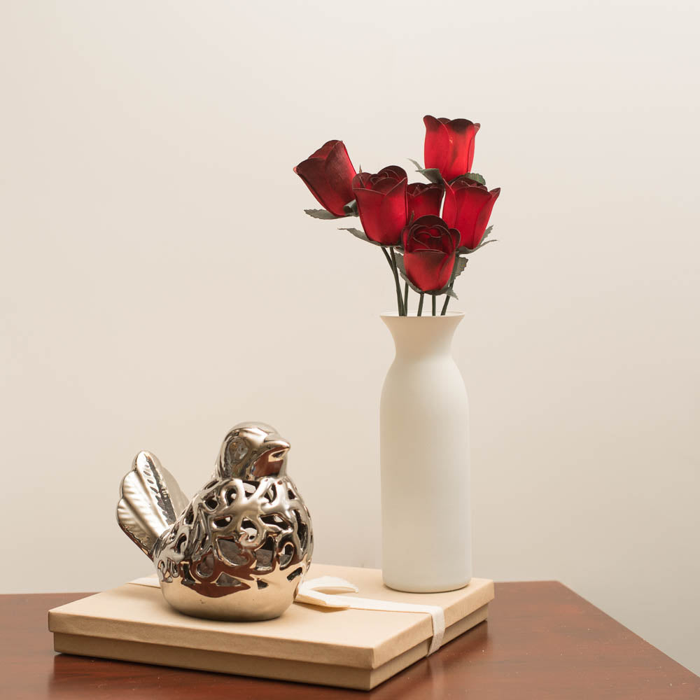 Red/Black Half Open Roses 6-Pack - The Original Wooden Rose