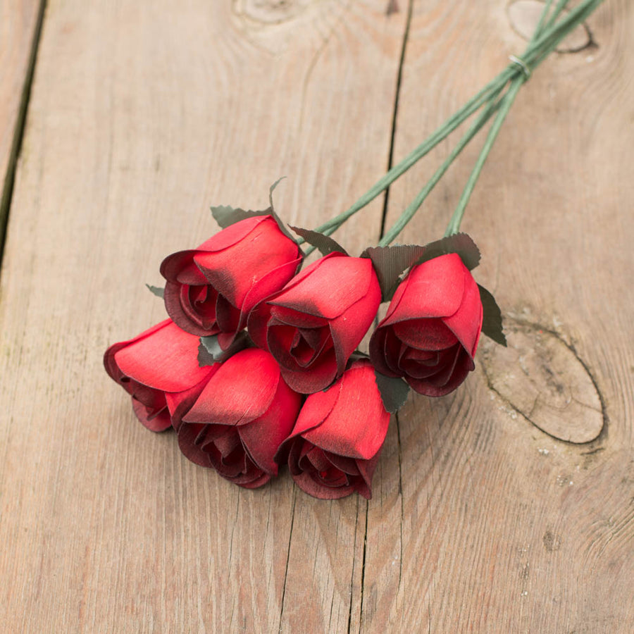 Red/Black Half Open Roses 6-Pack - The Original Wooden Rose