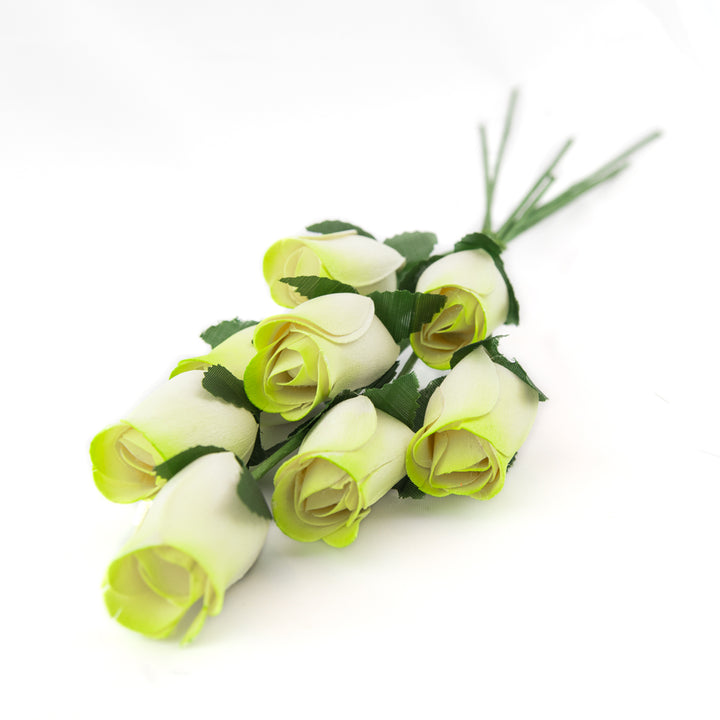 White/Light Green Closed Bud Roses 8-Pack - The Original Wooden Rose