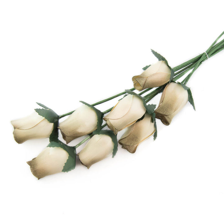 White/Olive Closed Bud Roses 8-Pack - The Original Wooden Rose