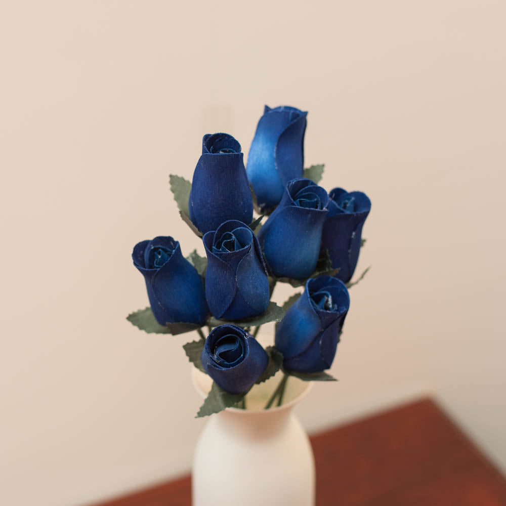Navy Blue Closed Bud Roses 8-Pack - The Original Wooden Rose