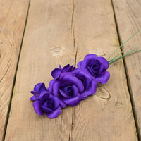 Purple Fully Open Roses 6-Pack - The Original Wooden Rose