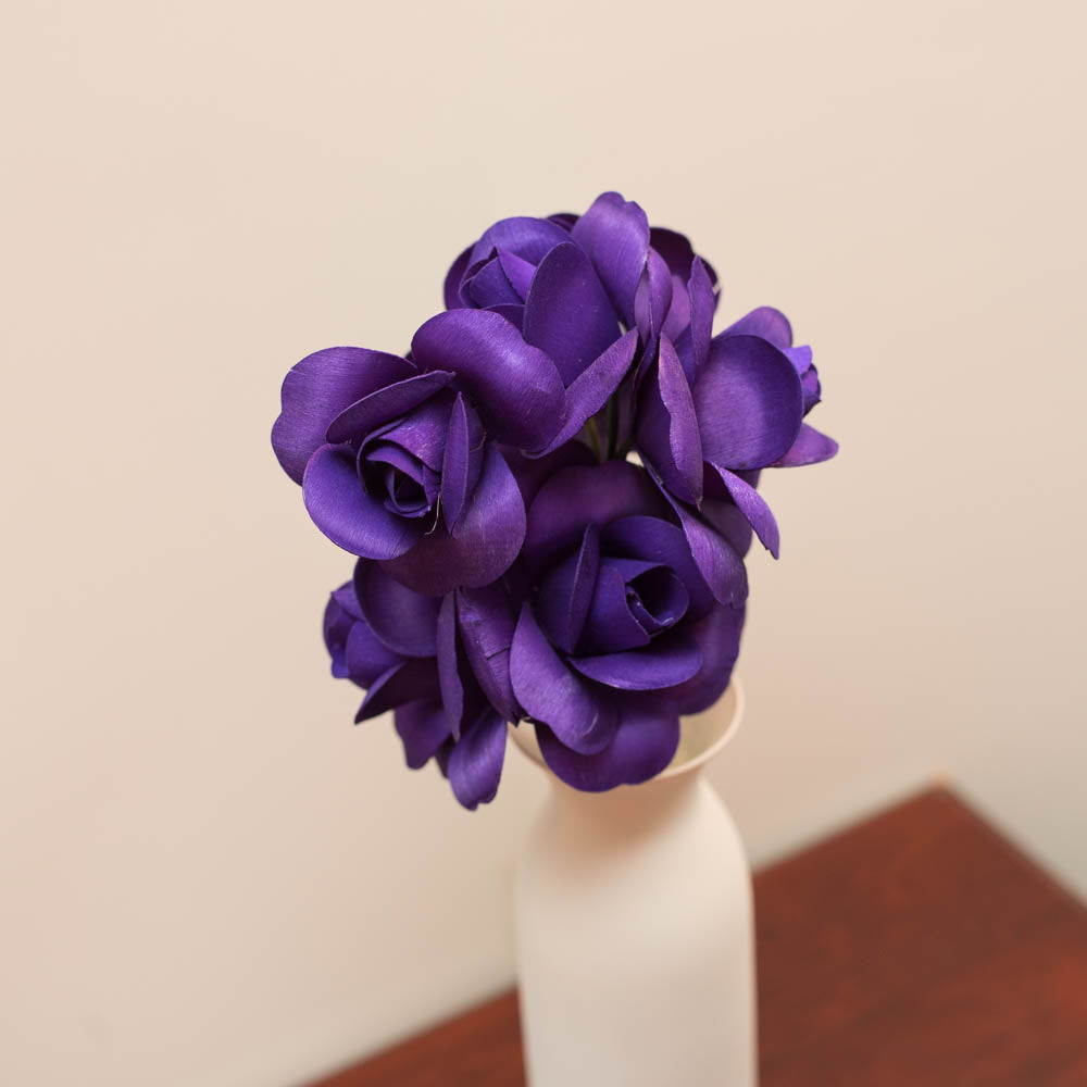 Purple Fully Open Roses 6-Pack - The Original Wooden Rose