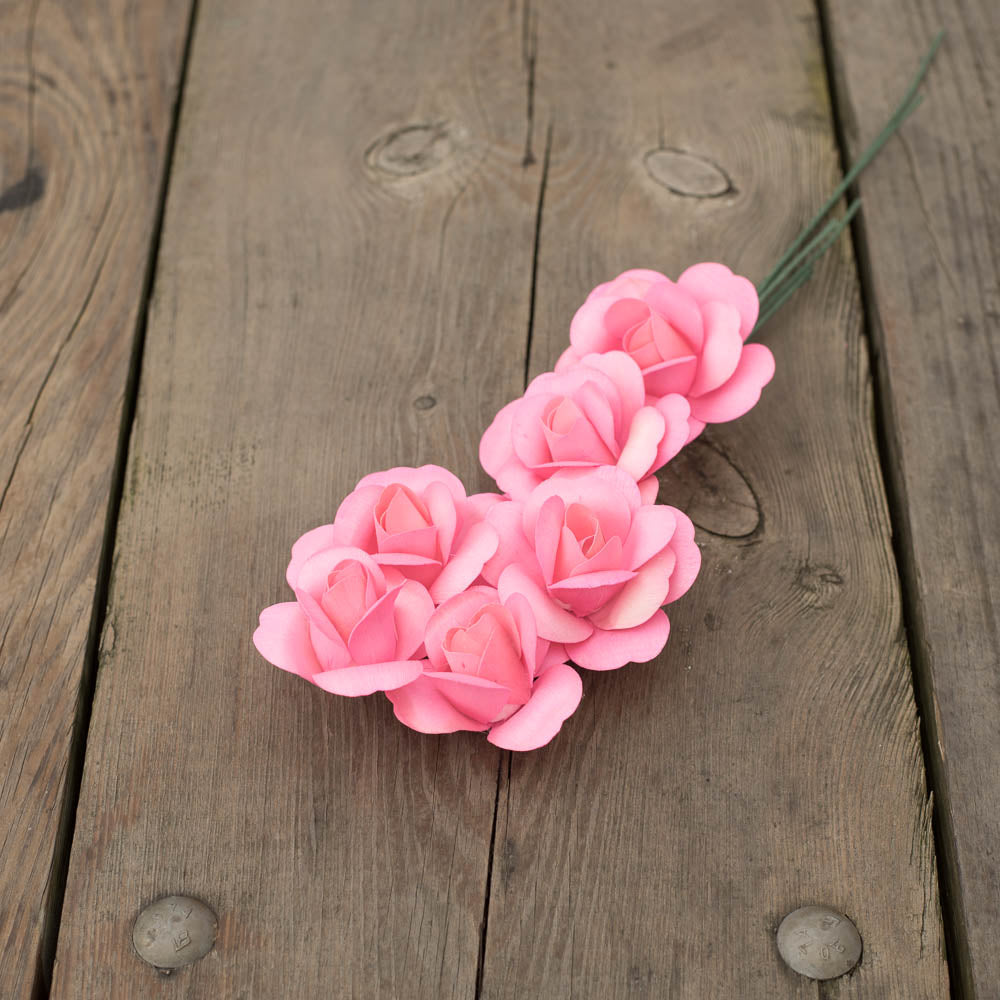 Pink Fully Open Roses 6-Pack - The Original Wooden Rose