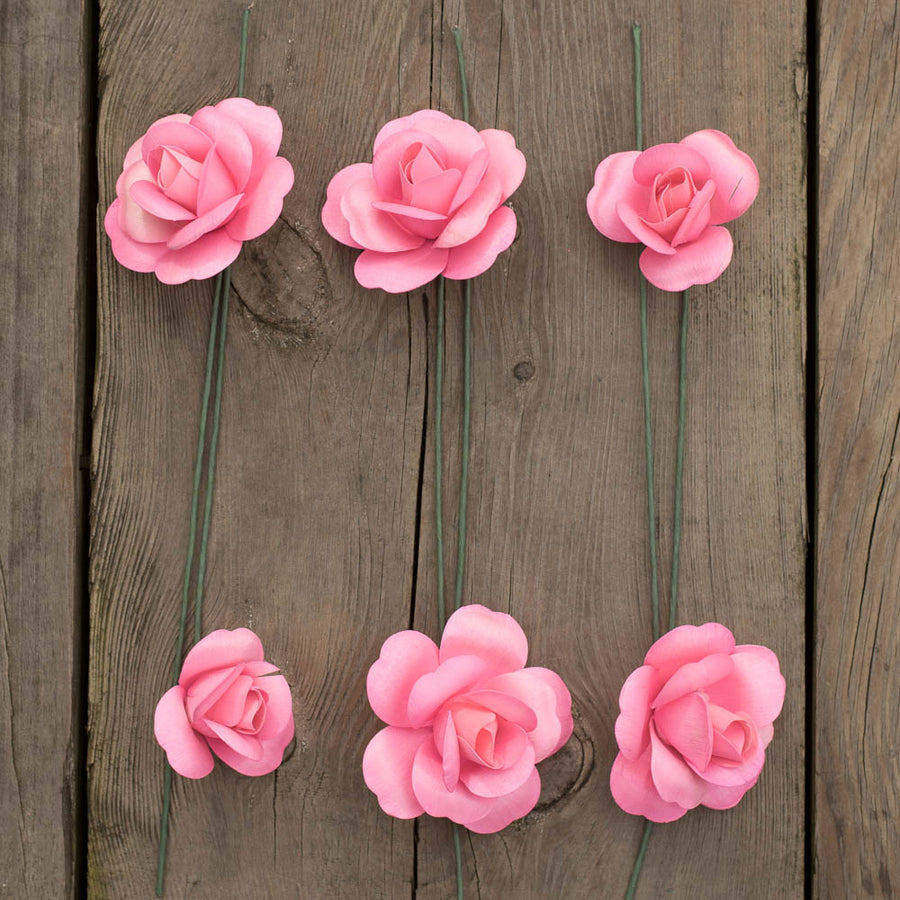 Pink Fully Open Roses 6-Pack - The Original Wooden Rose