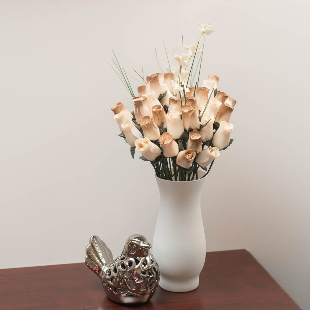 50 Year Anniversary Gold and White Flower Bouquet - The Original Wooden Rose