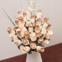 50 Year Anniversary Gold and White Flower Bouquet - The Original Wooden Rose