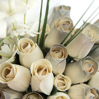 25 Year Anniversary Silver and White Flower Bouquet - The Original Wooden Rose