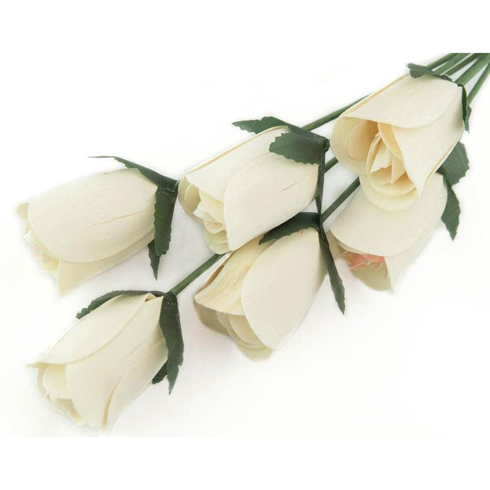 White Half Open Roses 6-Pack - The Original Wooden Rose