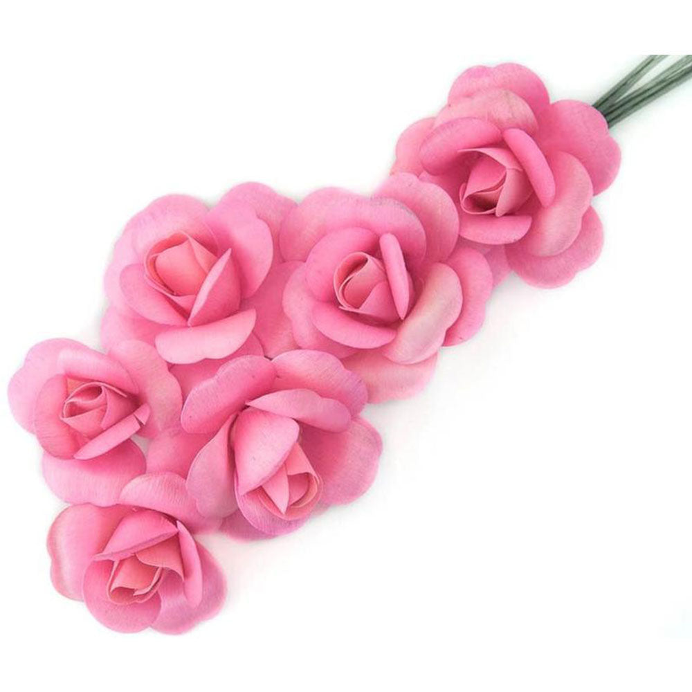 Pink Fully Open Roses 6-Pack - The Original Wooden Rose