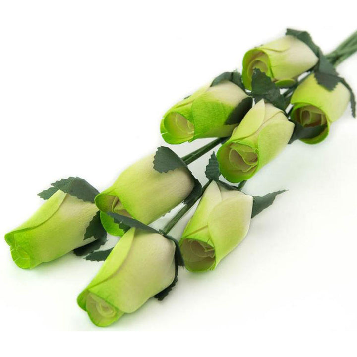 Green/White Closed Bud Roses 8-Pack - The Original Wooden Rose