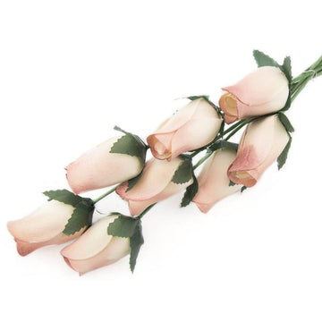 White/Cinnamon Closed Bud Roses 8-Pack - The Original Wooden Rose